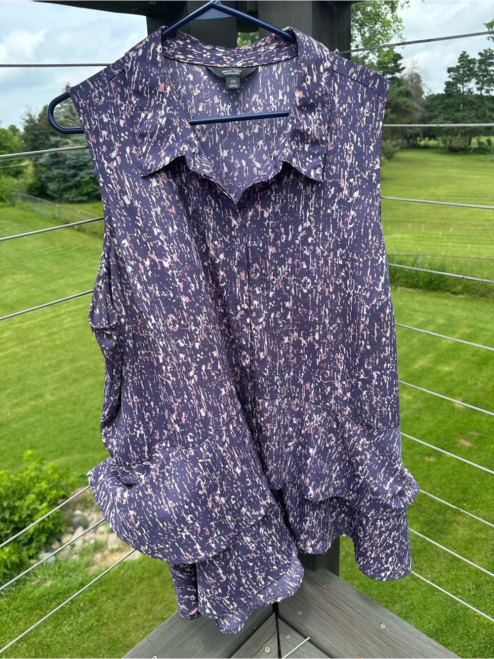 Simply Vera Vera Wang Purple Speckle Sleeveless Button Front Top